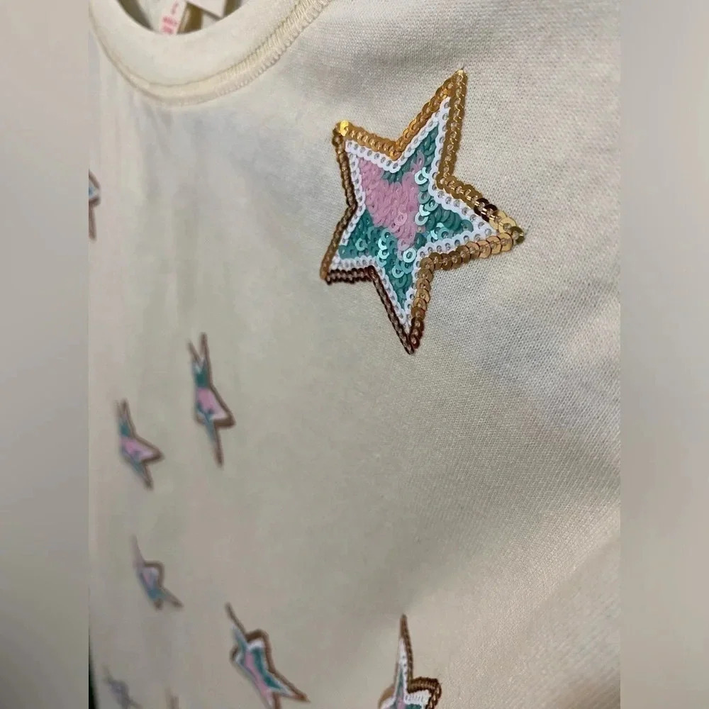 Peach Love - All Over Sequin Star Top - Size Small NEW - Picture 4 of 8